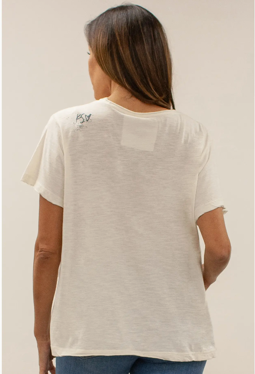 Embroidered White Butterfly T-Shirt